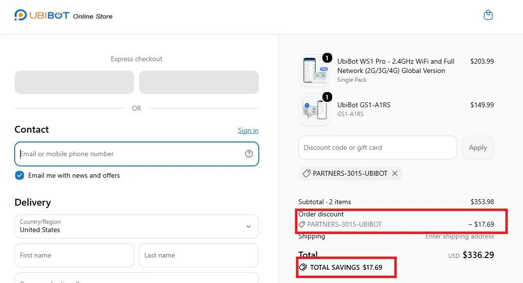 Ubibot 20% off coupon